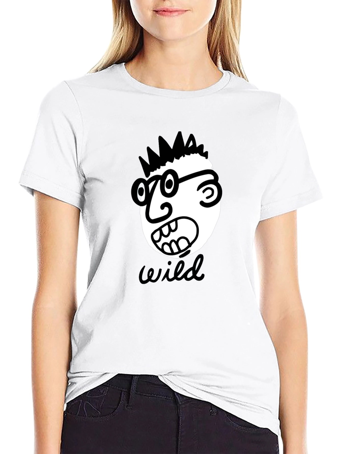 Black Wild Cartoon Face Black T-Shirt view 9