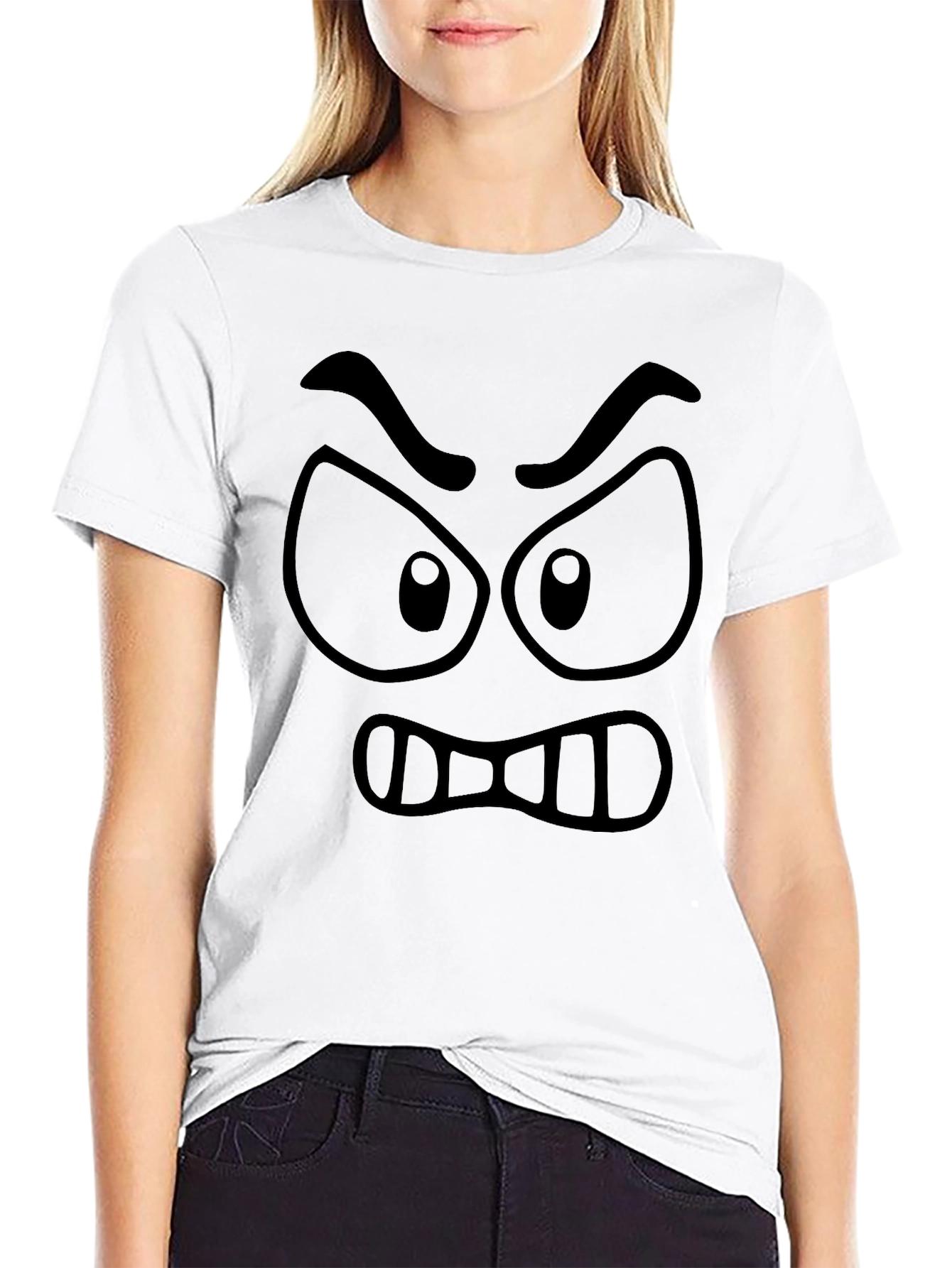 Black Angry Cartoon Face Black Graphic Tee view 9