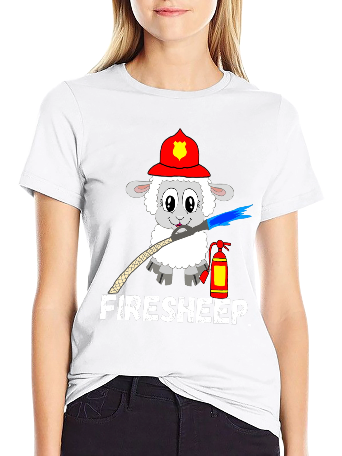 Black Funny Fire Sheep Graphic T-Shirt view 9