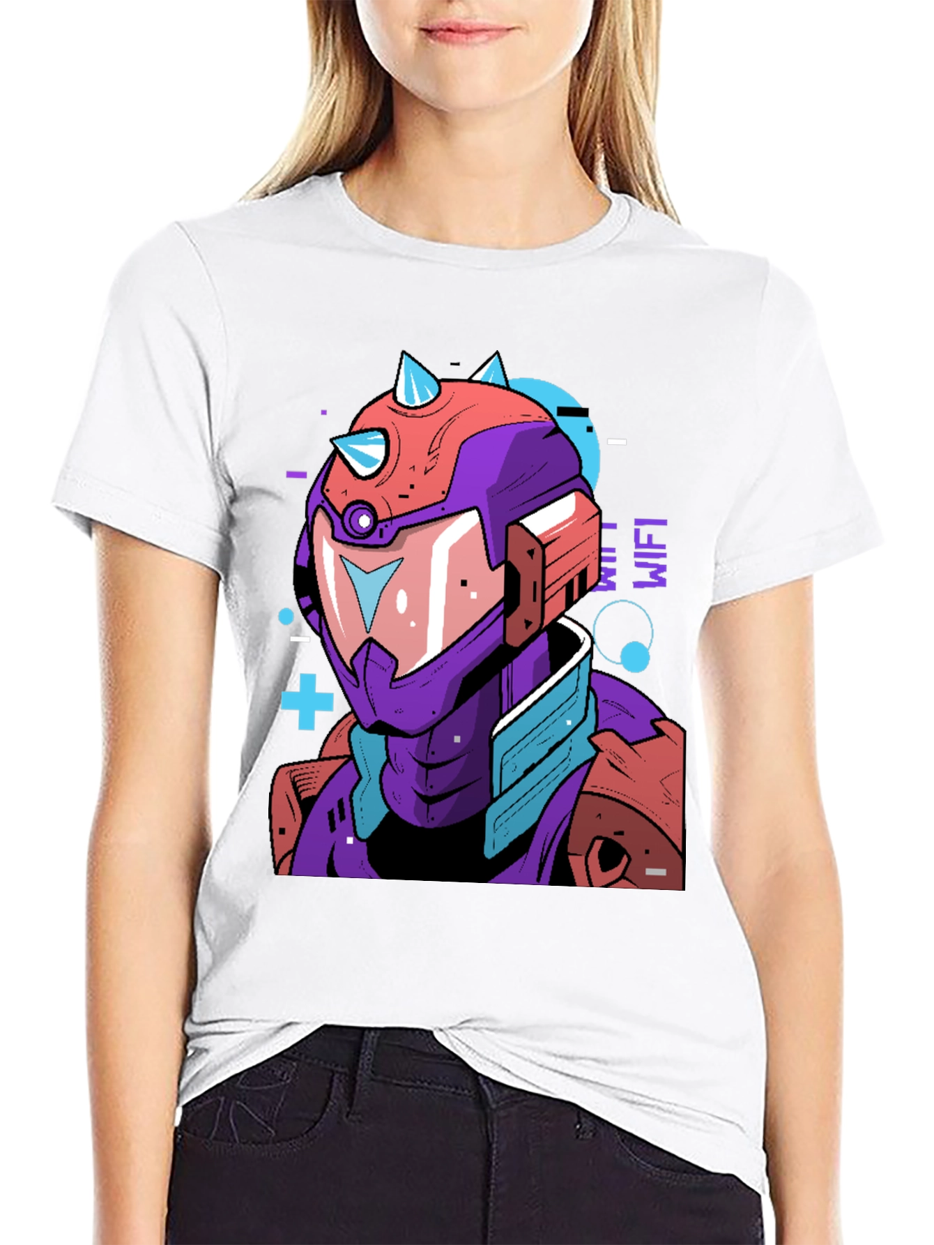 Black Cyberpunk Robot Graphic Tee - Black Cotton Shirt view 9