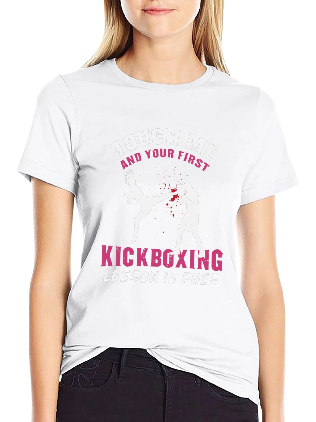 Black Touch Me Kickboxing T-Shirt - Free Lesson Graphic Tee view 9