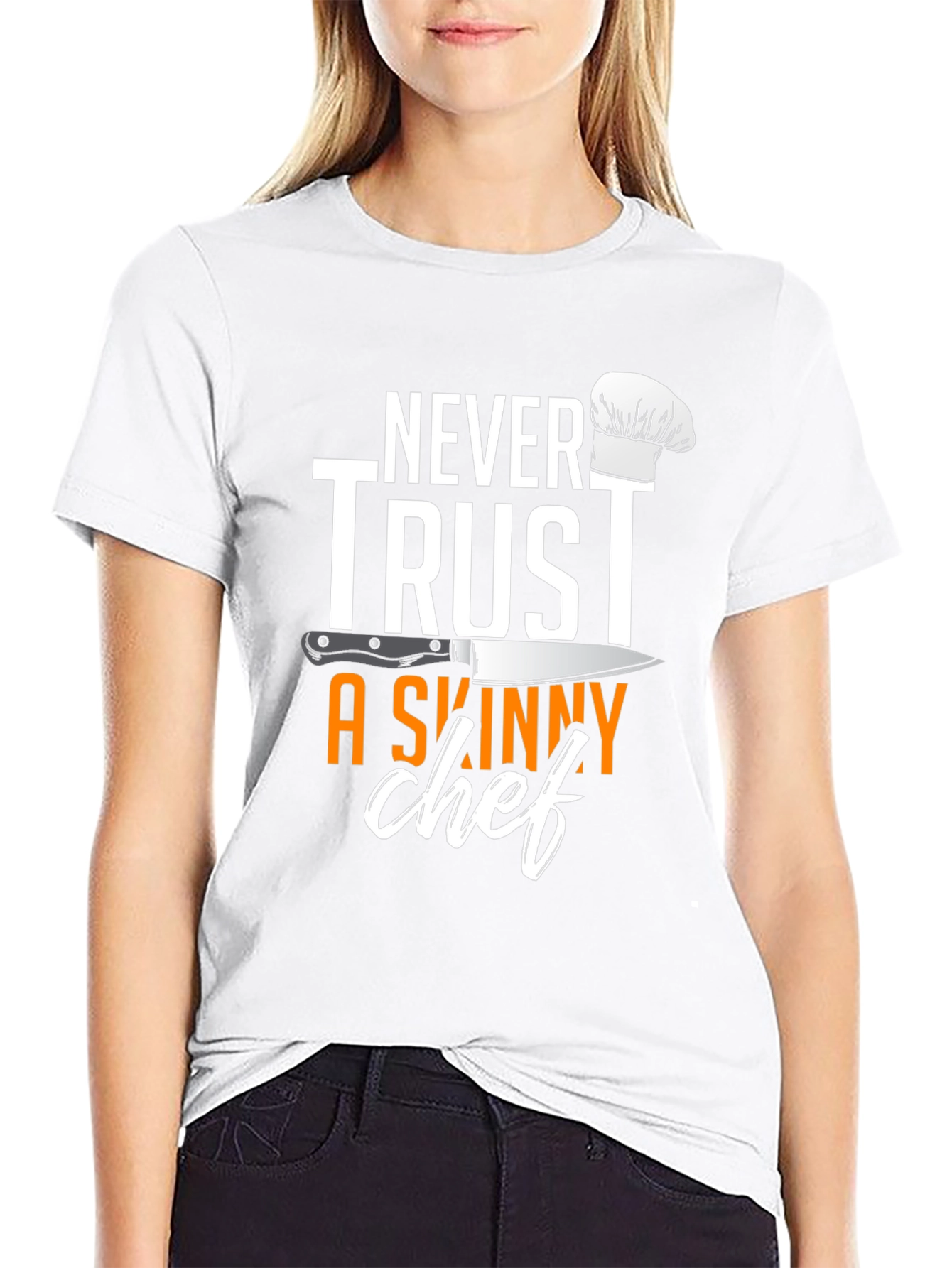 Black Never Trust A Skinny Chef T-Shirt view 9