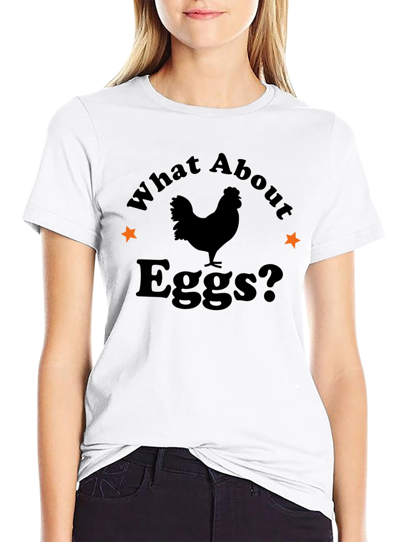 Black What About Eggs? Graphic Tee - Novelty T-Shirt view 9