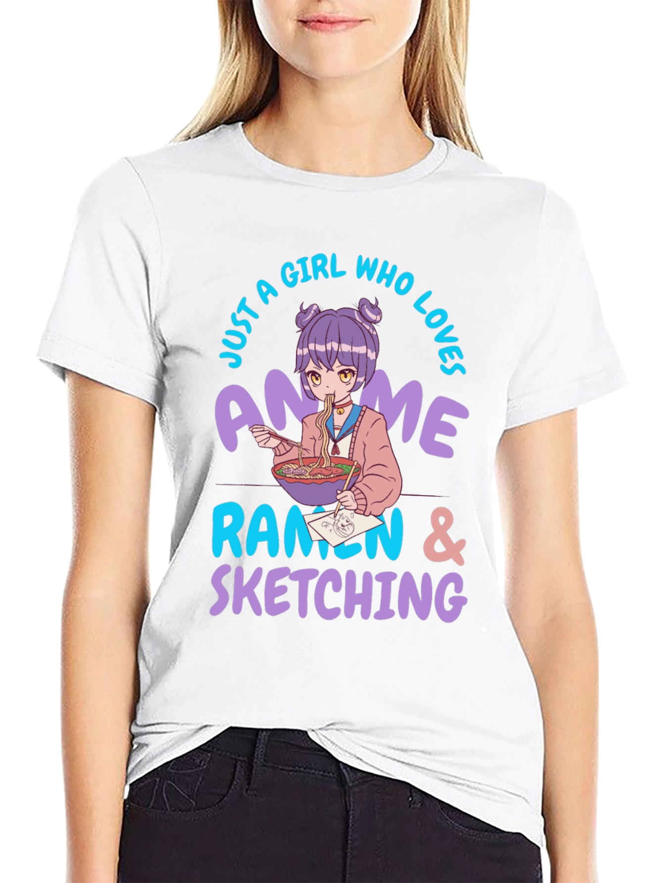 Black Anime Ramen Sketching Graphic T-Shirt view 9