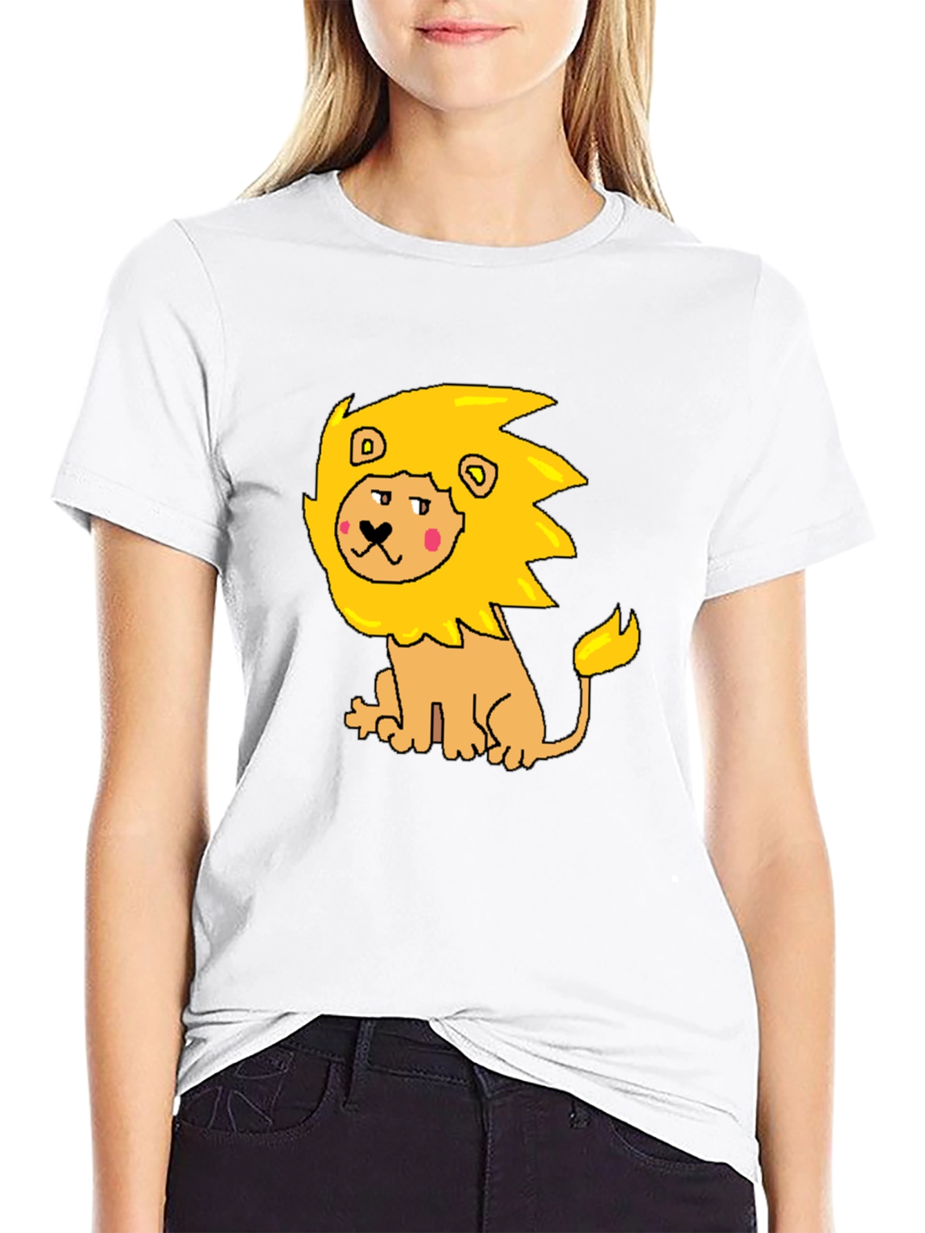 Black Cartoon Lion Graphic Tee - Men's Black T-Shirt view 9