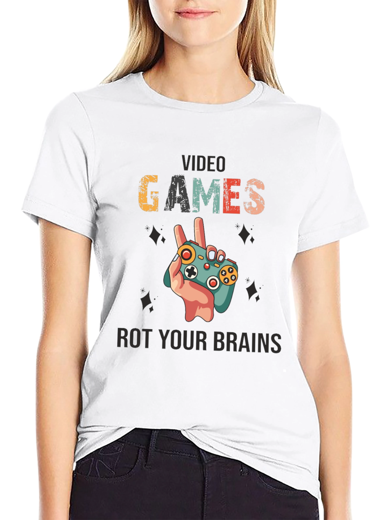 Black Video Games Rot Your Brains T-Shirt view 9