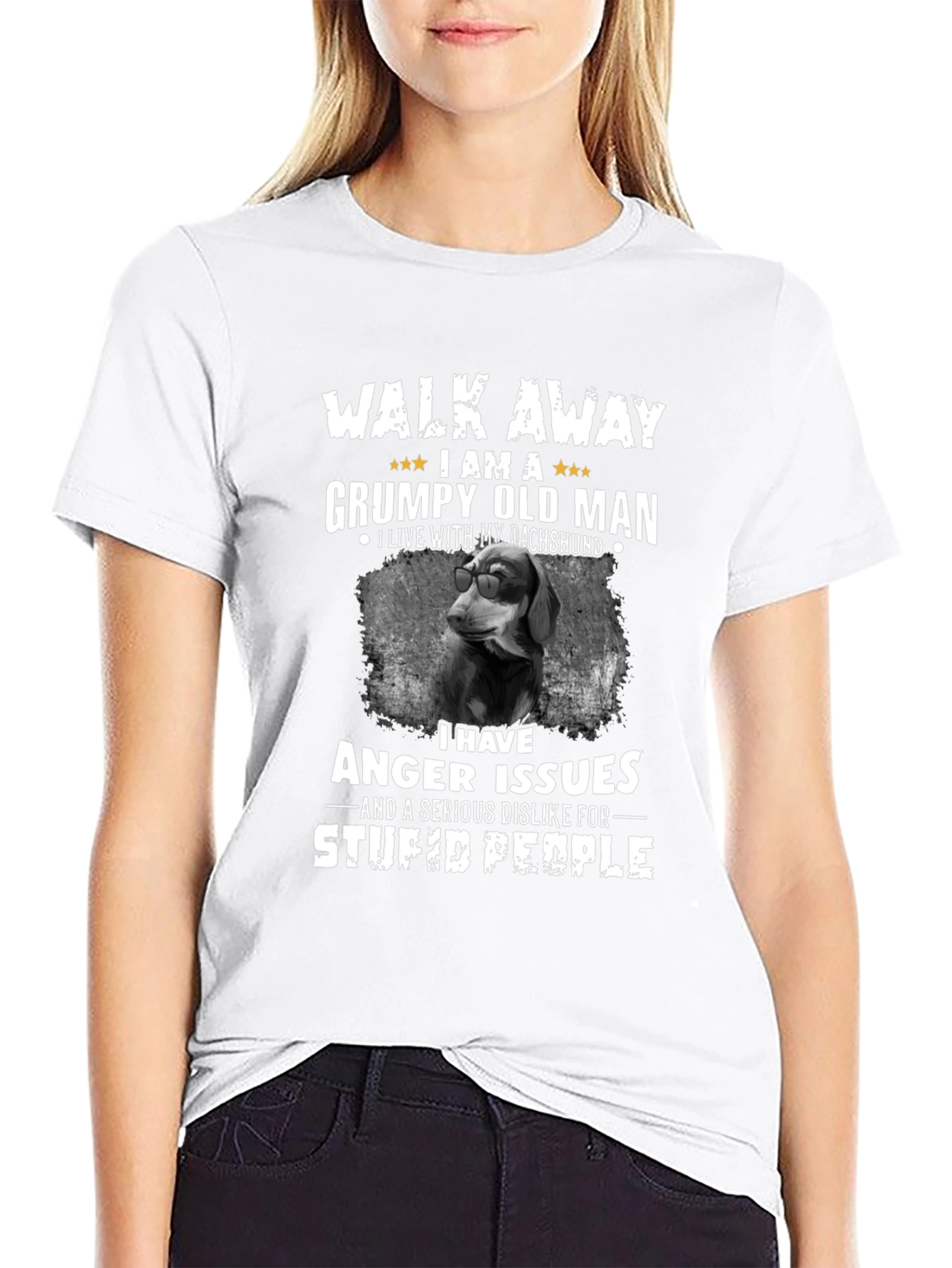 Black Grumpy Old Man Dachshund T-Shirt view 9