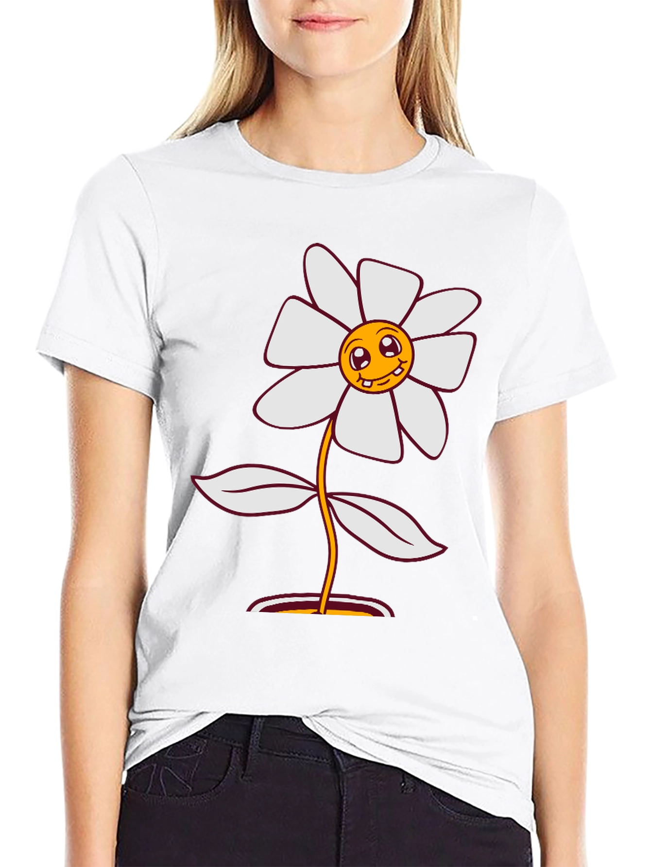 Black Smiley Flower Graphic Tee - Black Cotton Blend view 9