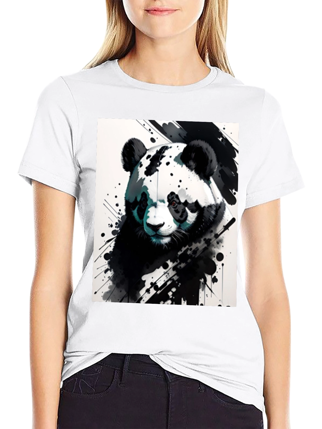Black Panda Splash Art Black T-Shirt view 9