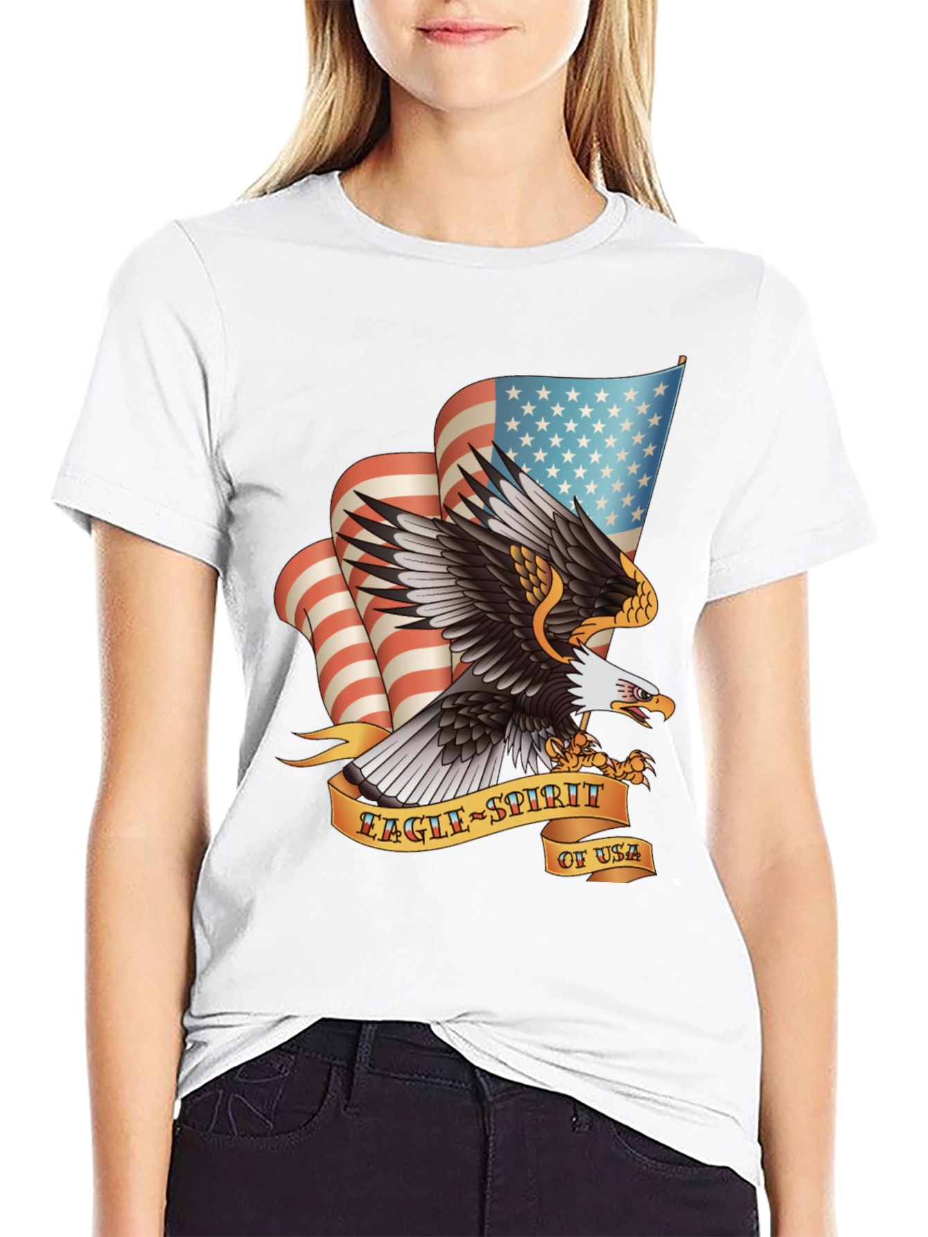 Black Eagle Spirit USA Graphic Print T-Shirt view 9