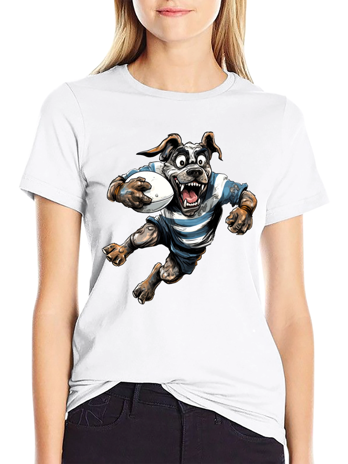 Black Rugby Dog Graphic T-Shirt - Black Cotton Tee view 9