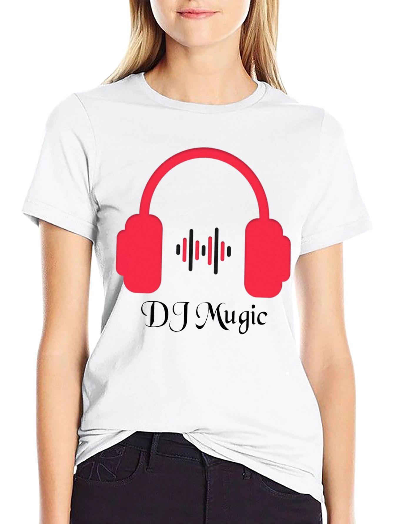 Black DJ Music Black T-Shirt with Headphone Design view 9