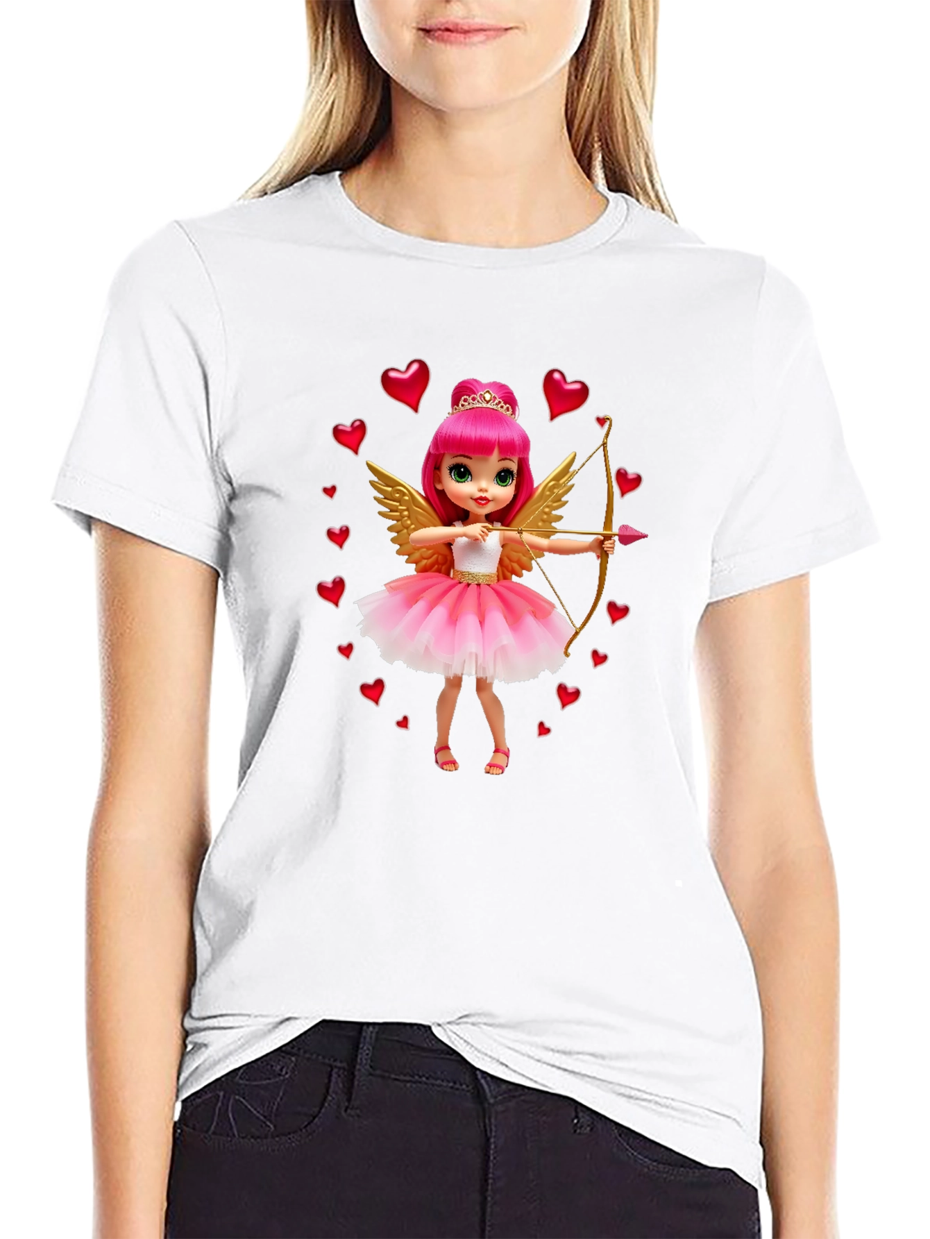 Black Valentine's Day Cupid Doll Graphic Tee - Black view 9