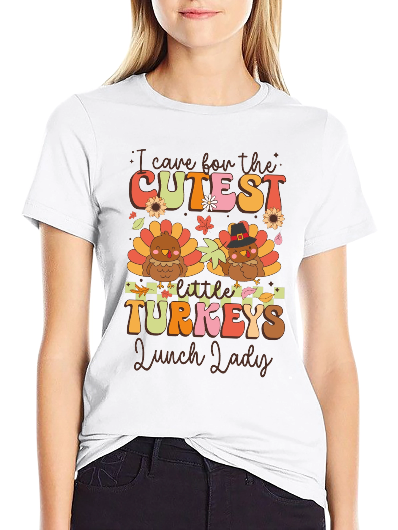 Black Cutest Little Turkeys Lunch Lady T-Shirt view 9