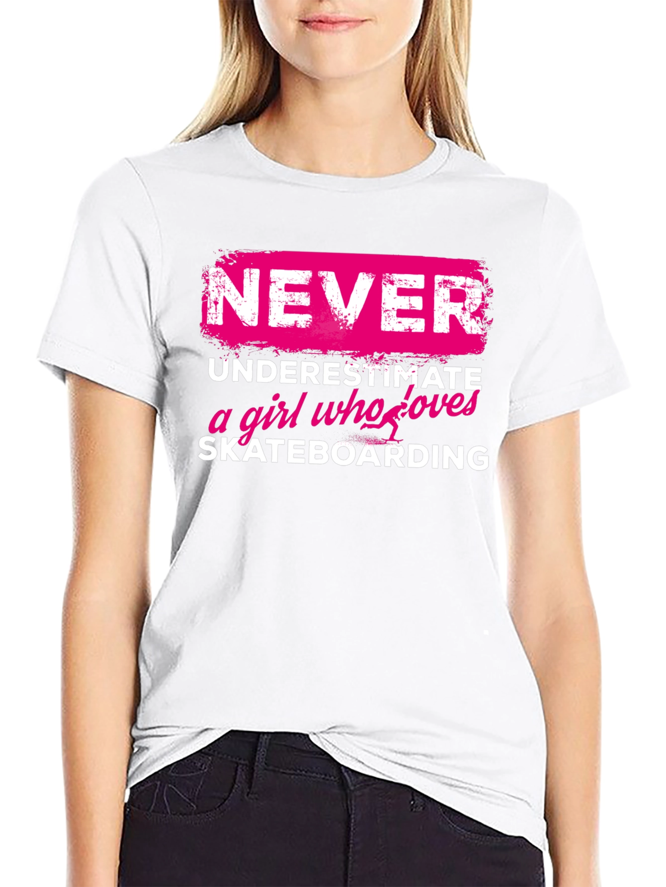 Black Never Underestimate Skateboard Girl T-Shirt view 9