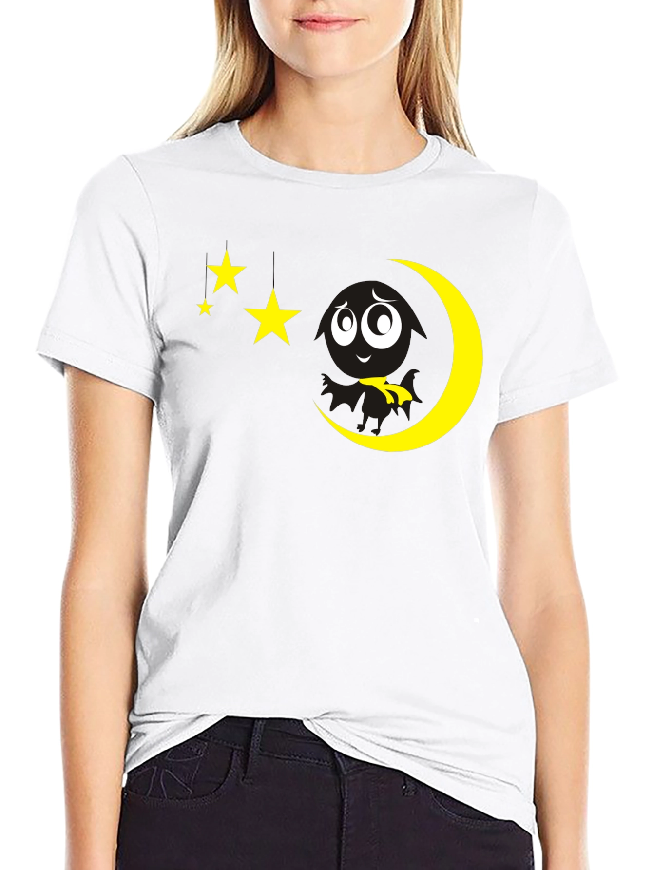 Black Night Sky Tee: Moon & Stars Graphic Black T-Shirt view 9