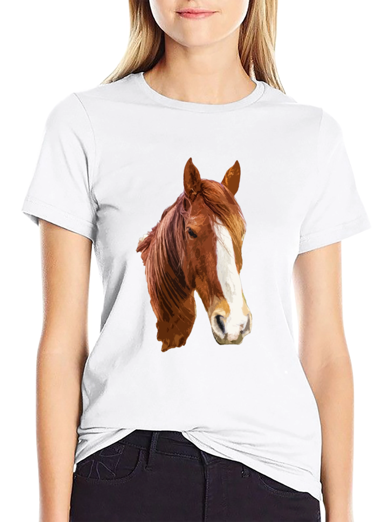Black Horse Head Graphic T-Shirt - Black Cotton Tee view 9