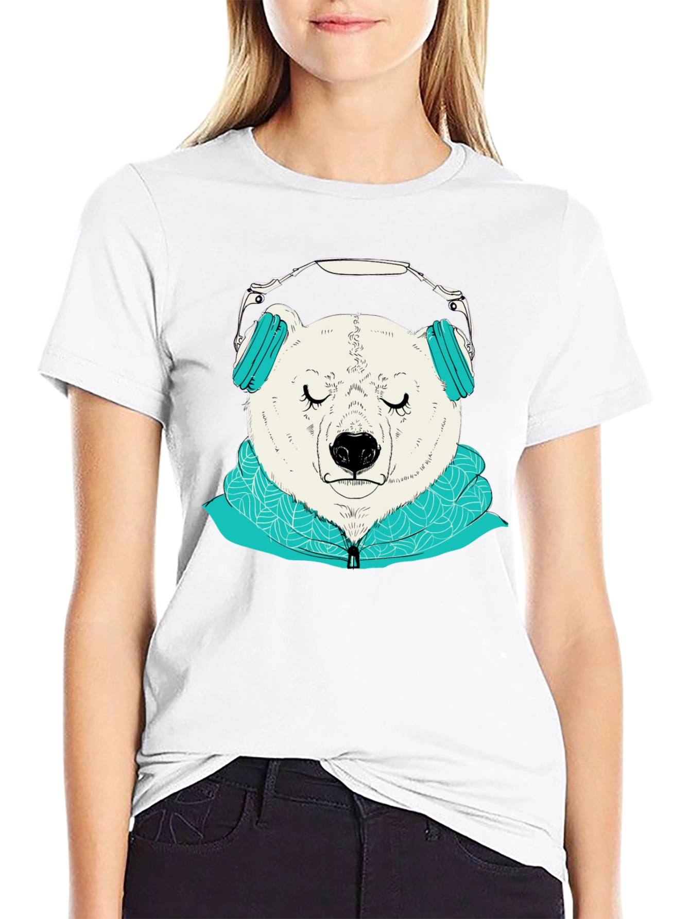 Black Bear with Headphones Graphic Tee view 9