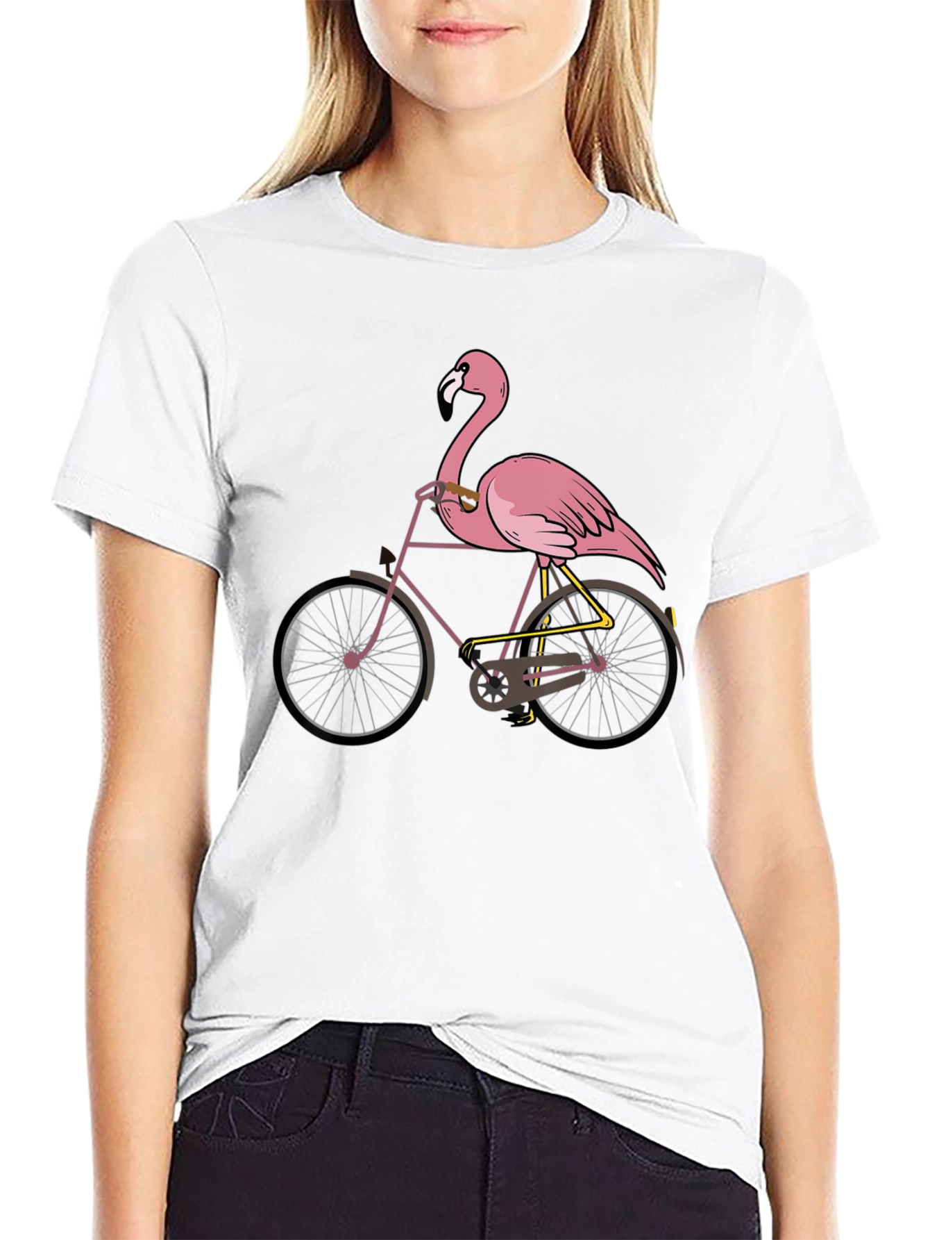 Black Flamingo on Bike Graphic T-Shirt view 9