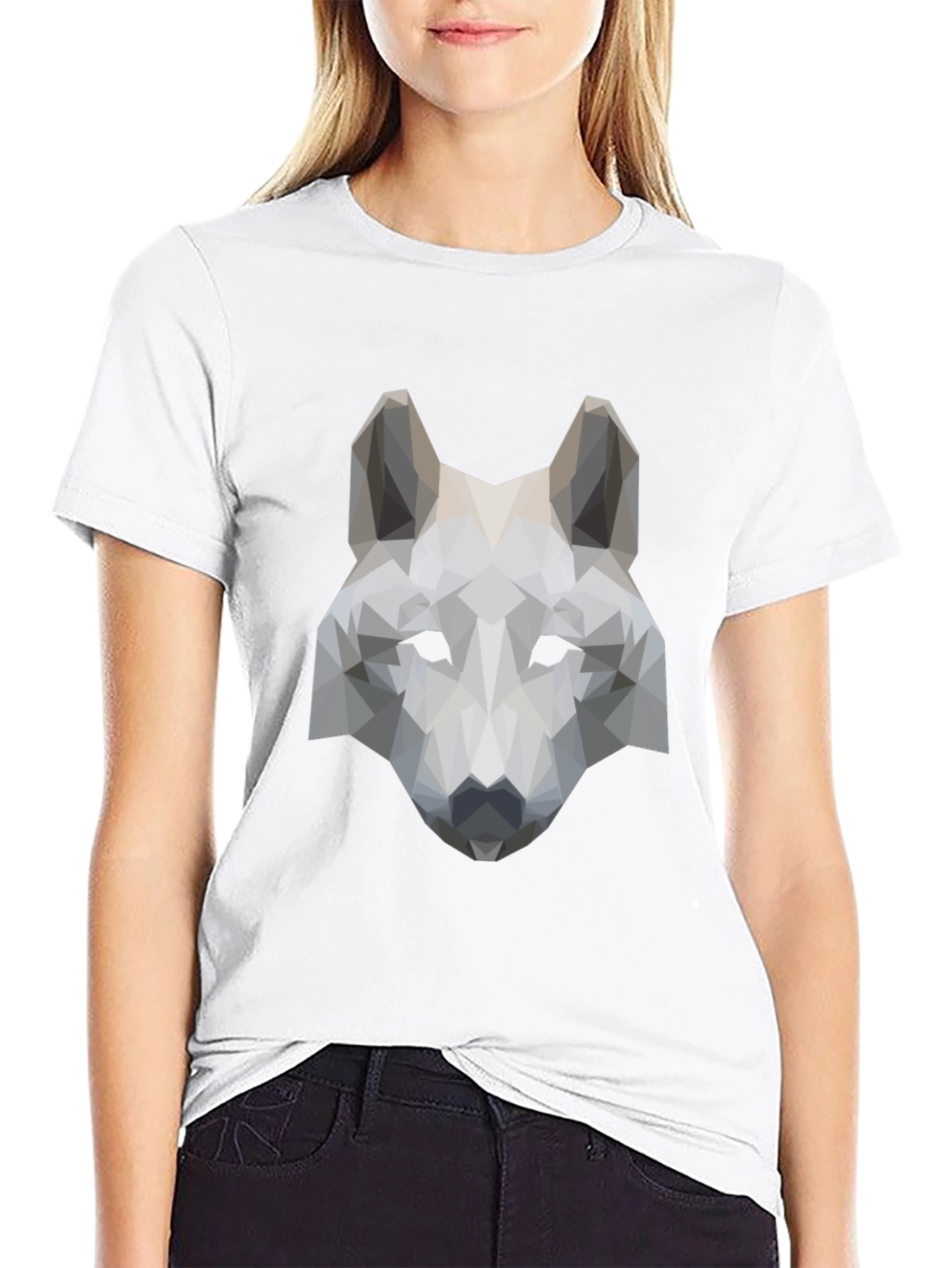 Black Geometric Wolf Head Graphic Tee - Black view 9
