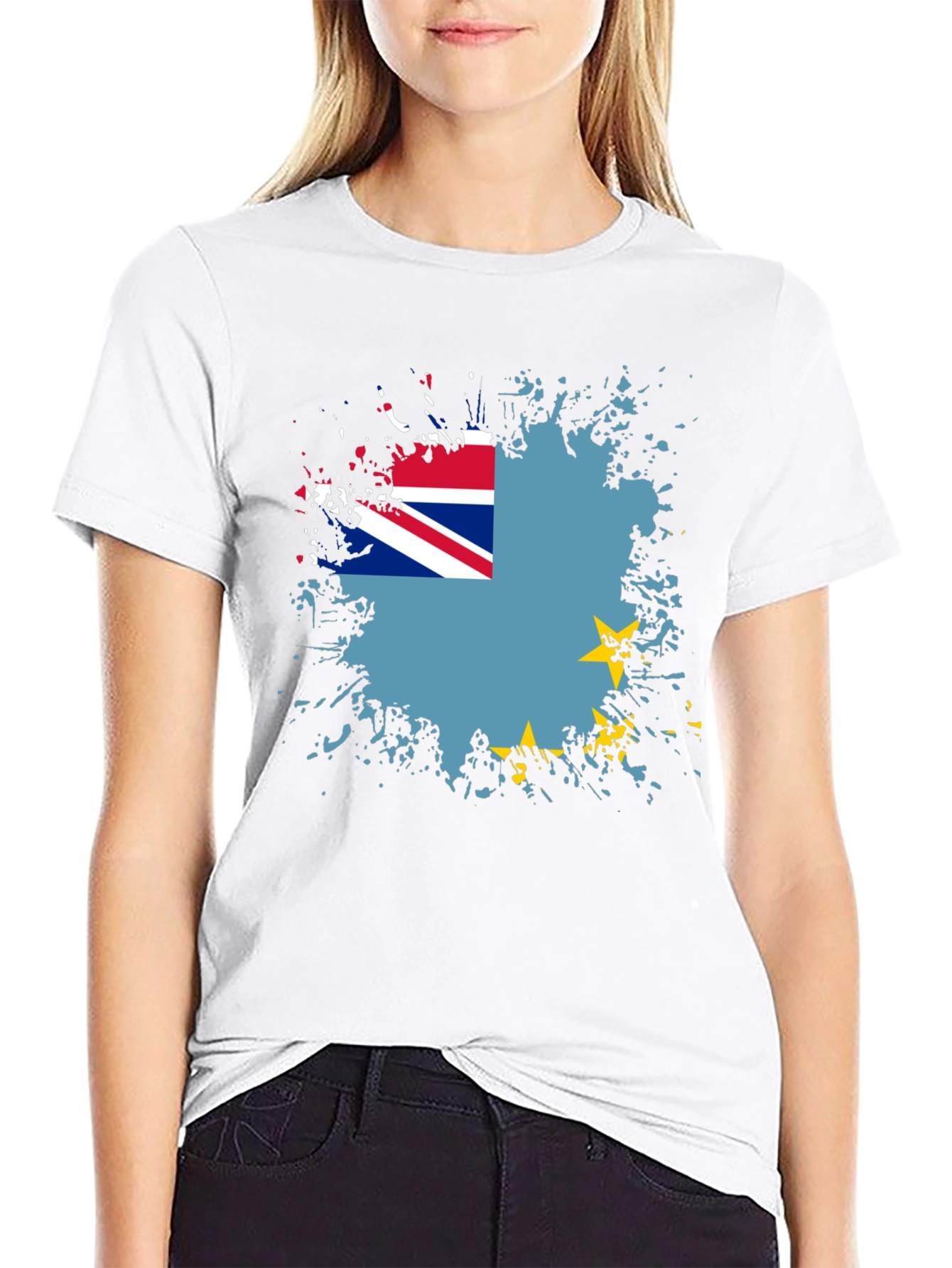 Black Tuvalu Flag Graphic Tee - Black Cotton Blend view 9