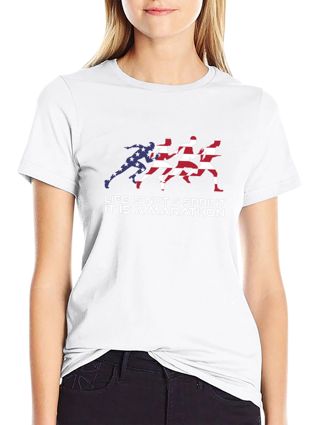 Black Motivational Marathon Runner USA Flag T-Shirt view 9