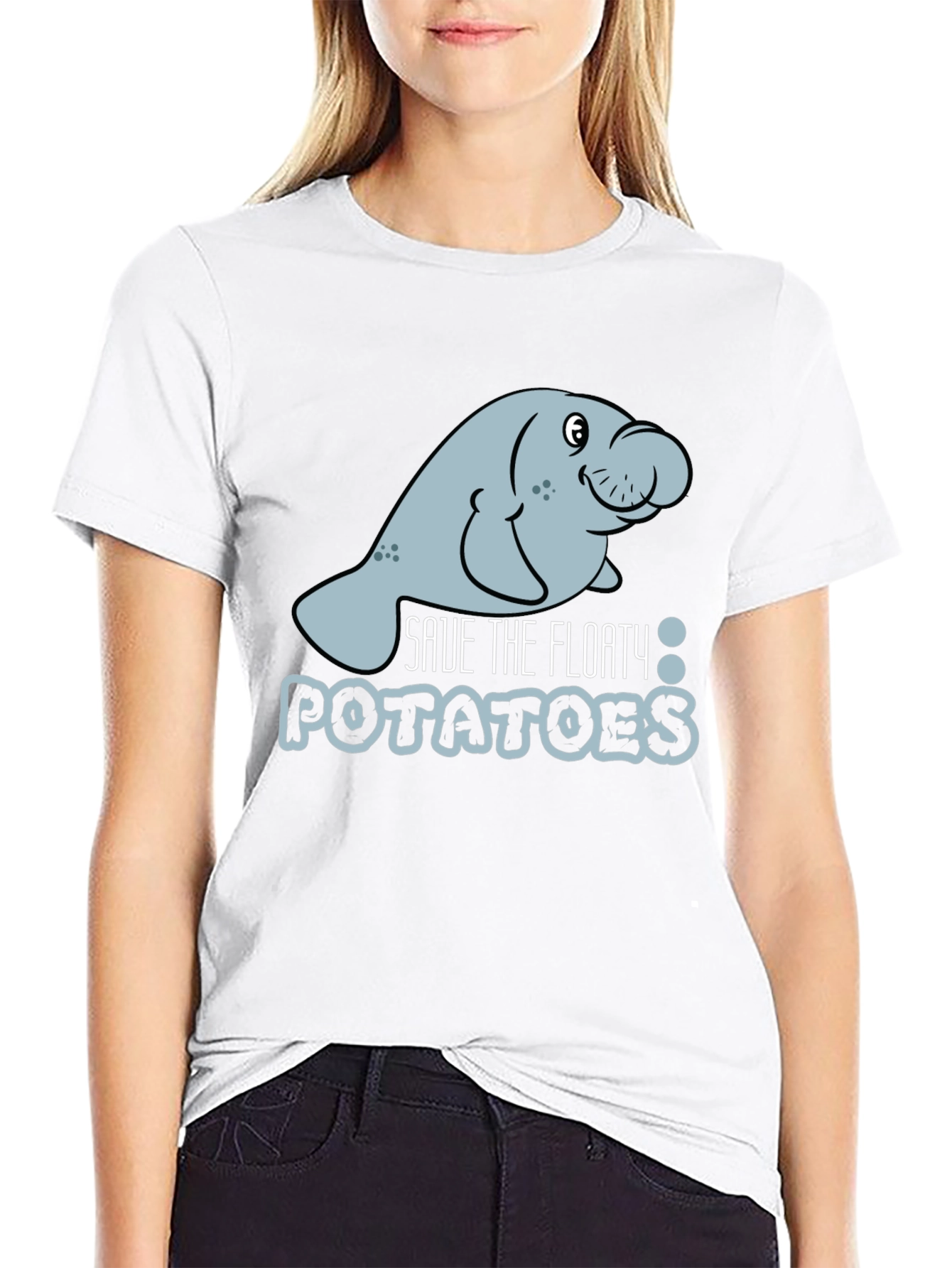 Black Save the Floaty Potatoes Manatee Graphic Tee view 9