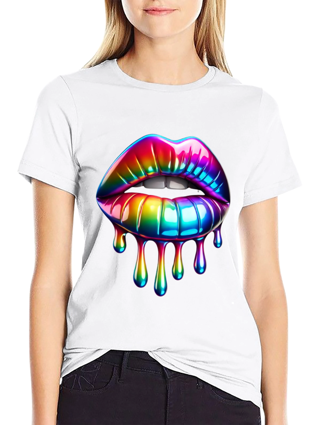 Black Rainbow Lips Graphic T-Shirt view 9