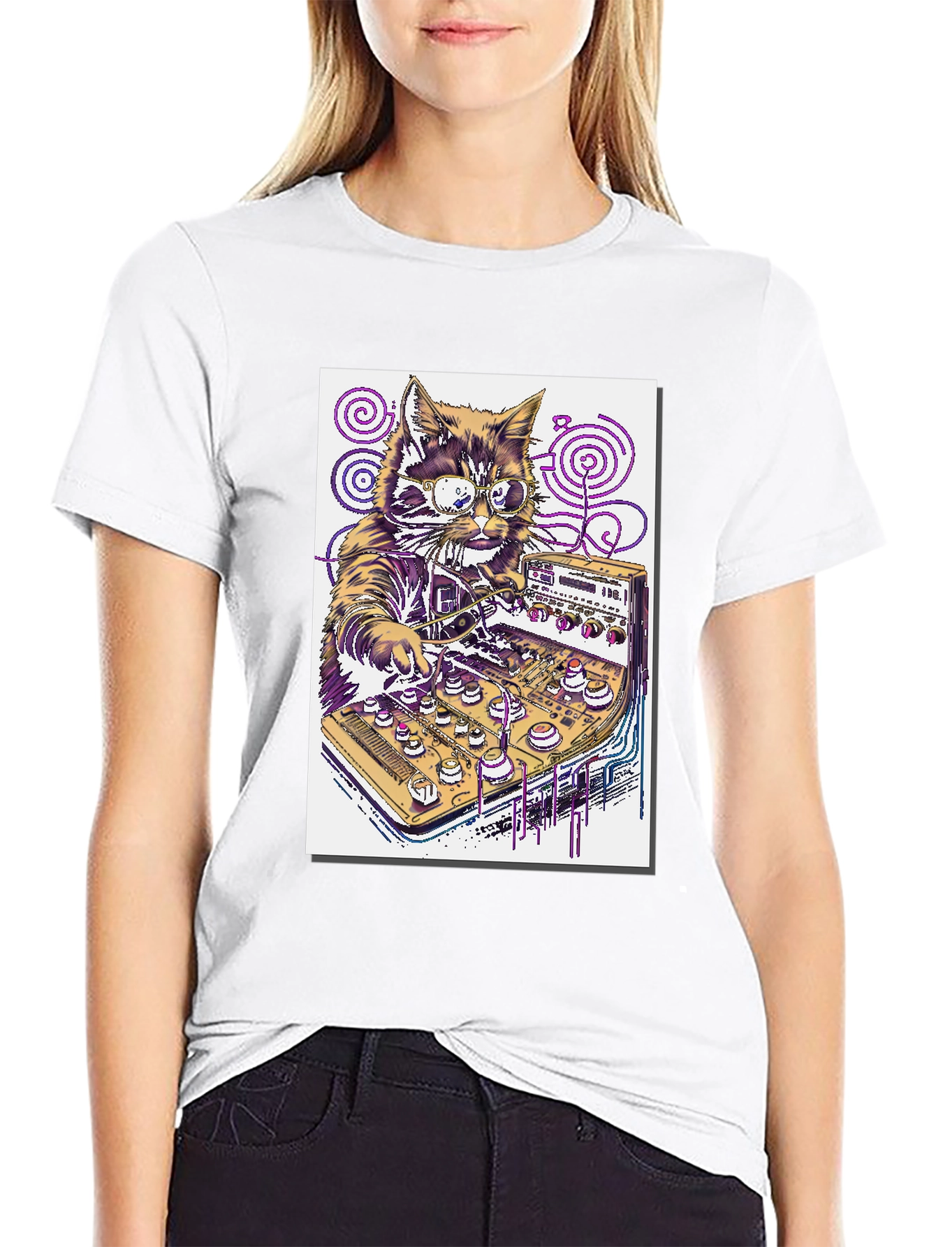 Black DJ Cat T-Shirt - Funny Music Lover Tee view 9