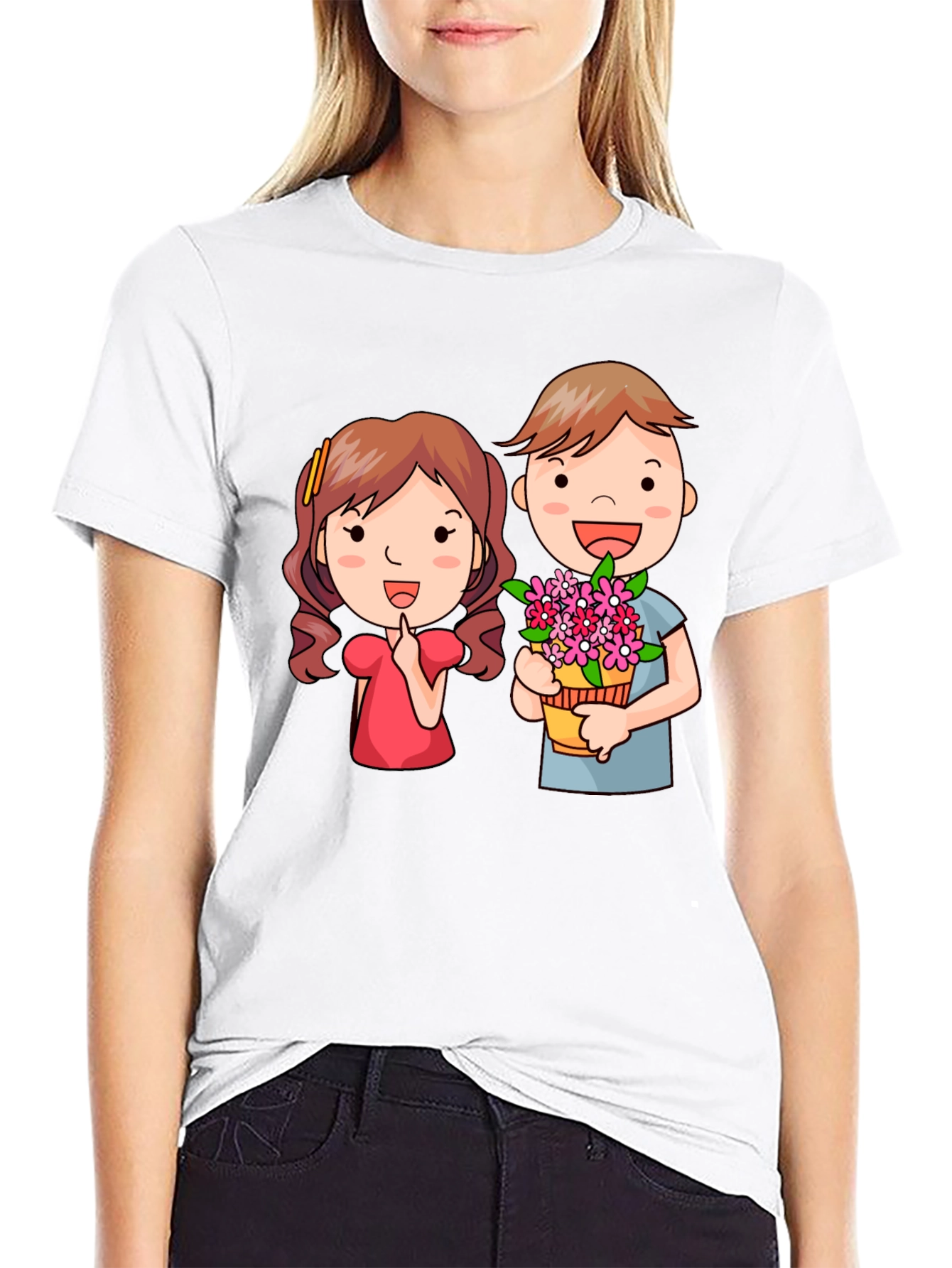 Black Cute Cartoon Couple Graphic T-Shirt view 9