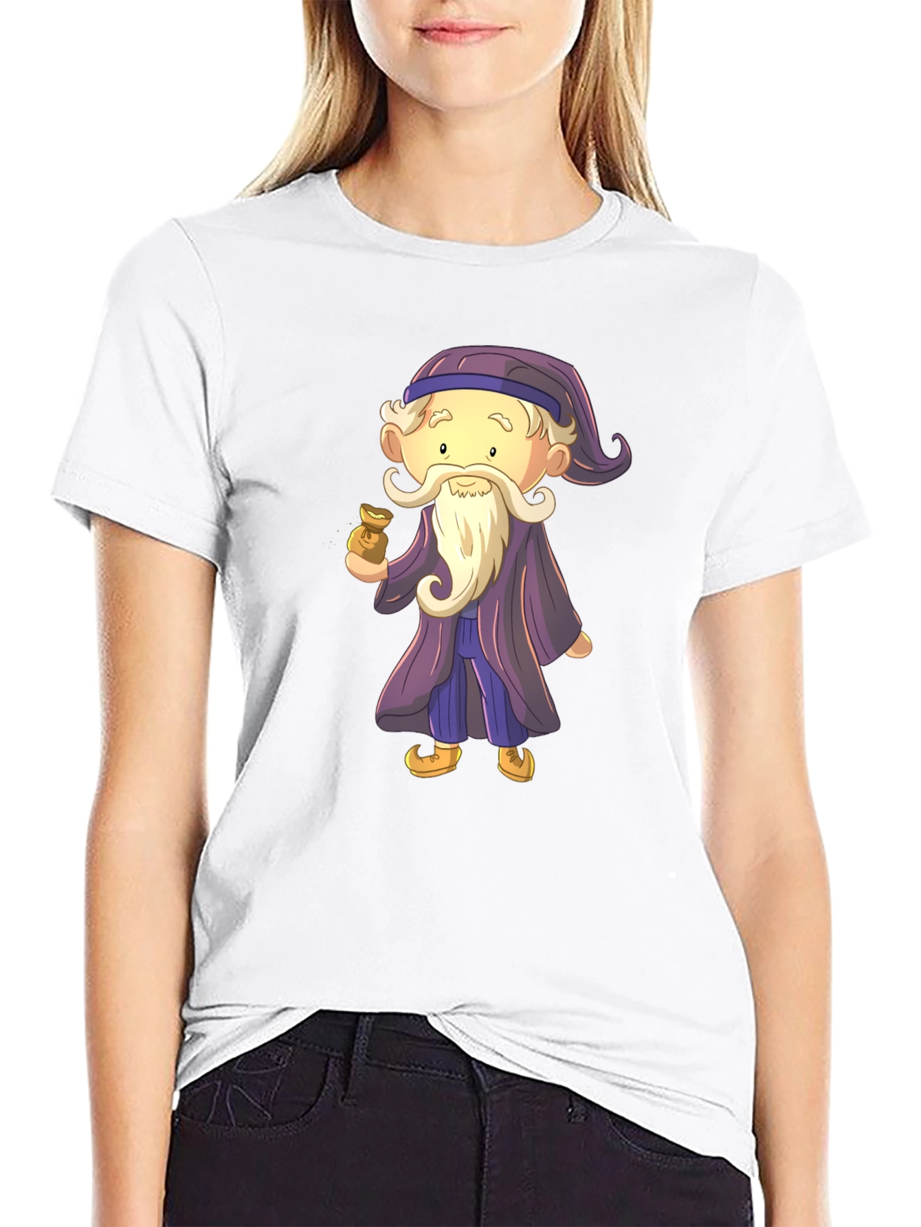 Black Cartoon Wizard Graphic Tee - Black Cotton T-Shirt view 9