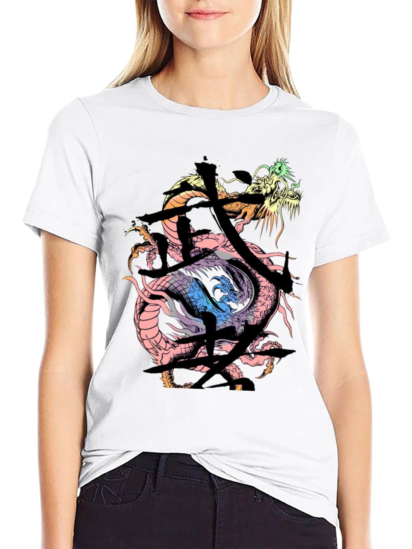 Black Dragon Kanji Graphic Print Black T-Shirt view 9