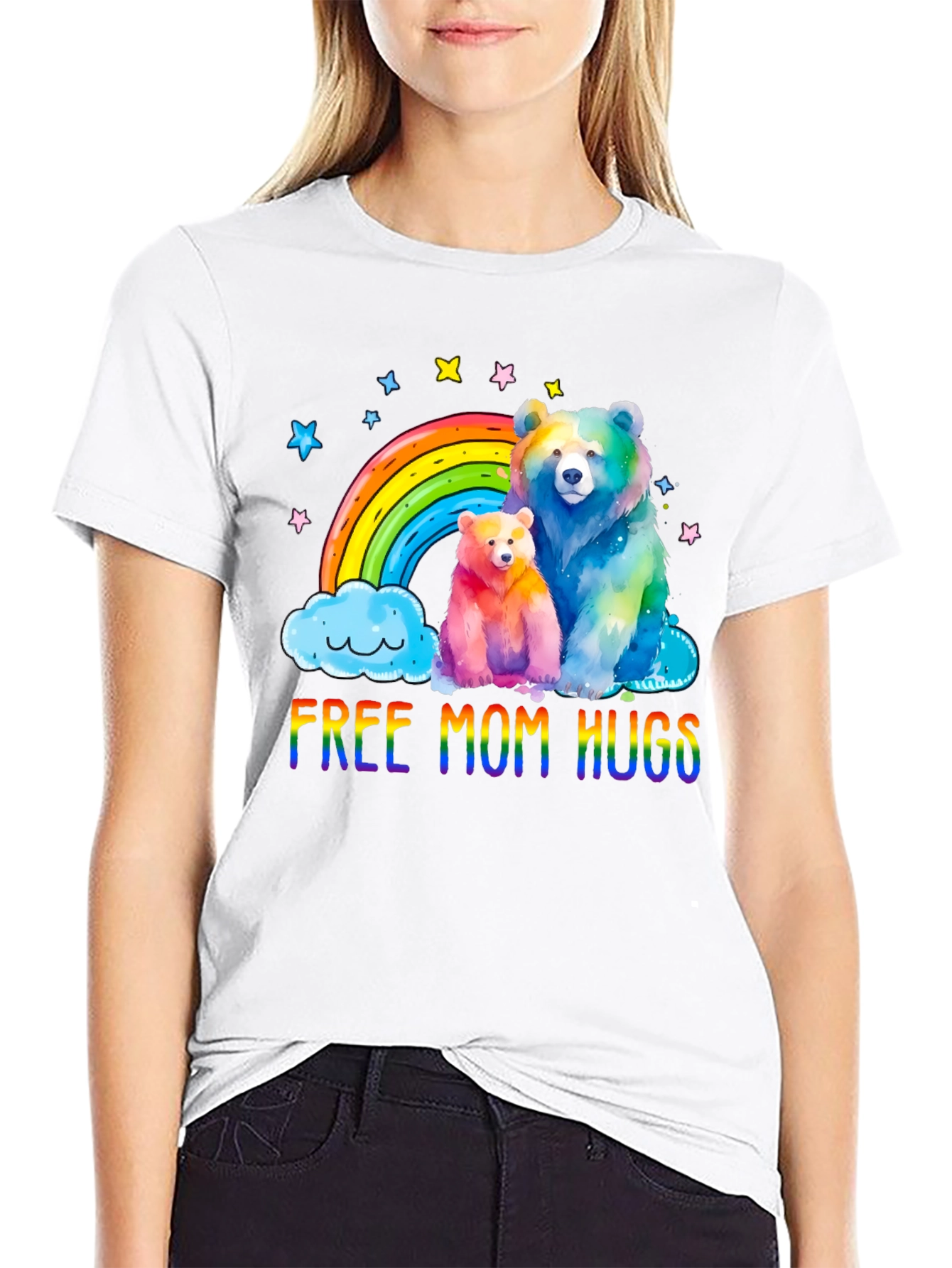 Black Rainbow Bears Mom Hugs T-Shirt view 9