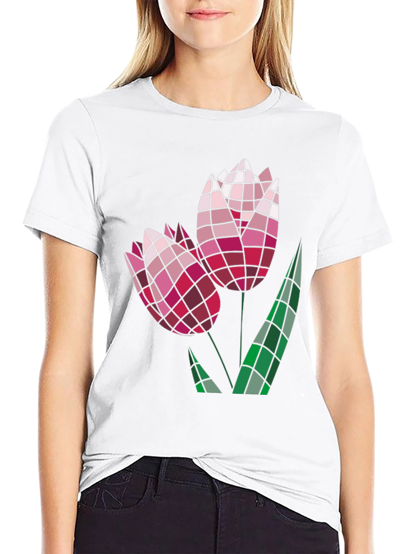 Black Geometric Floral Tee view 9