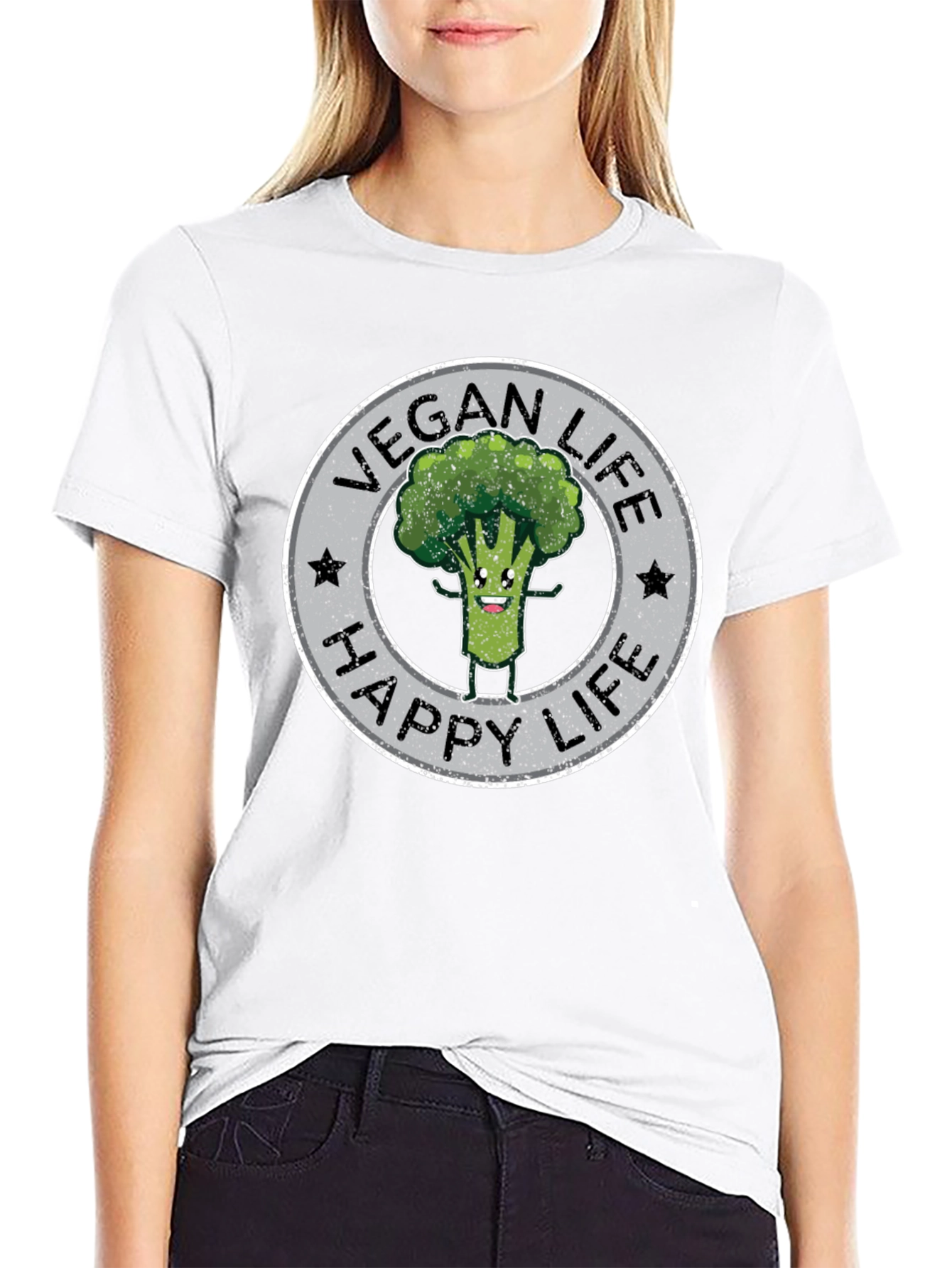 Vegan Life Happy Life Broccoli Graphic T-Shirt - 9