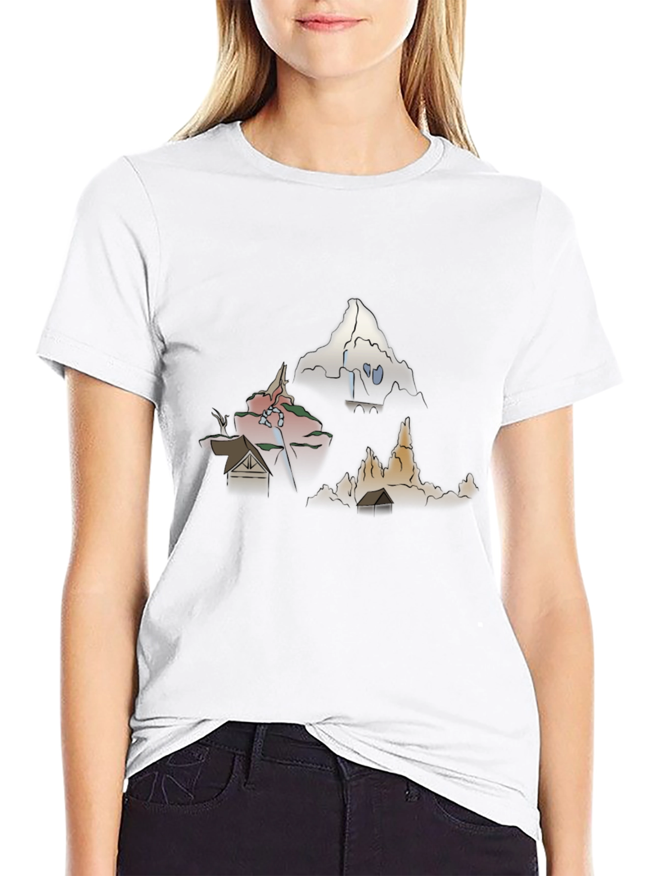 Black Men's Graphic Tee - Cartoon Landscape Print view 9