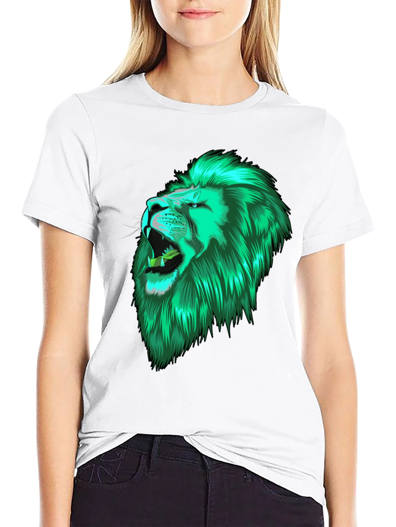 Black Lion Head Graphic Black Tee view 9