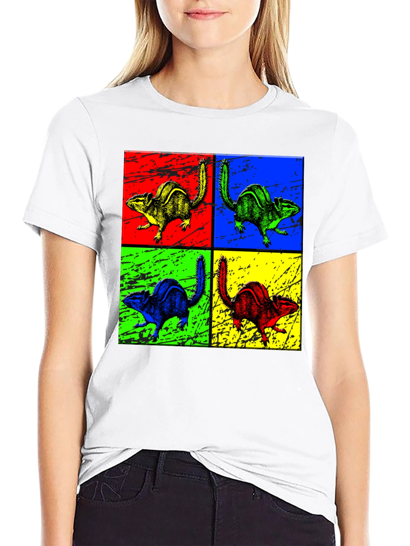 Black Pop Art Chipmunk Graphic Tee - Unique Animal Print Shirt view 9