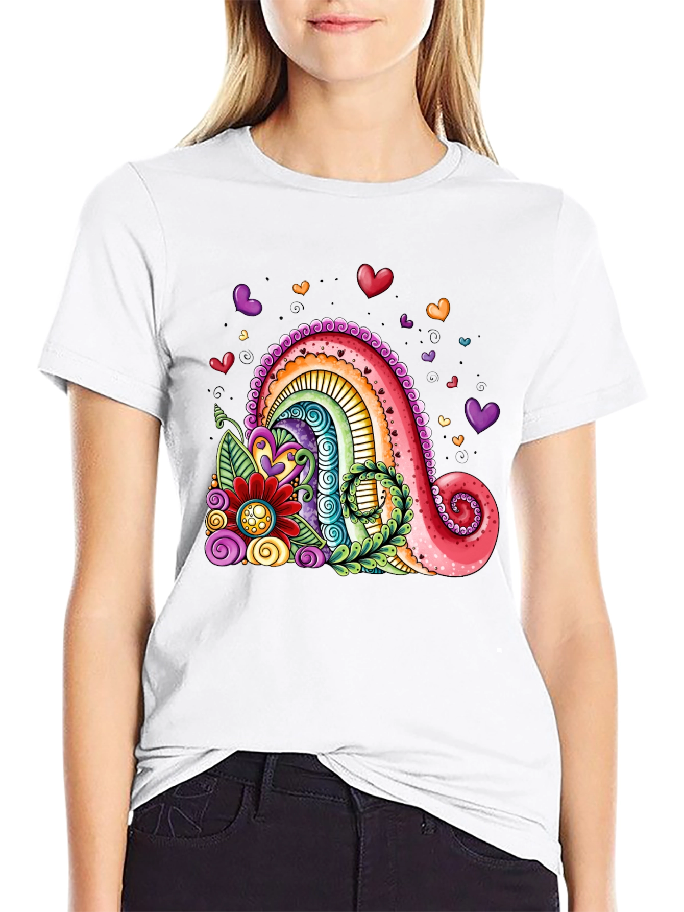 Black Colorful Rainbow Hearts Graphic Tee view 9