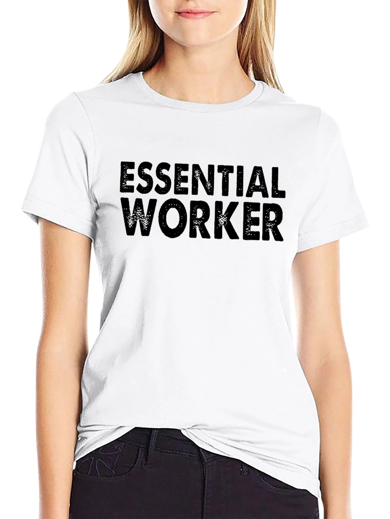 Black Essential Worker Graphic Tee - Black Cotton T-Shirt view 9
