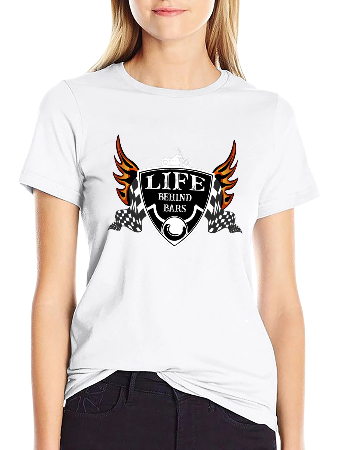Black Life Behind Bars T-Shirt - Motorcycle Design view 9