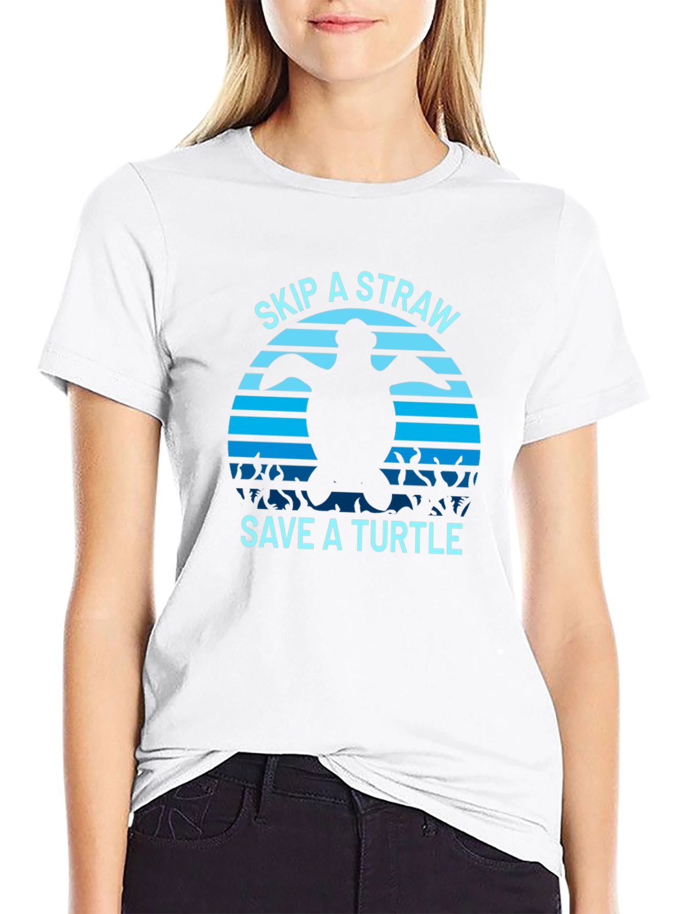 Black Skip a Straw Save a Turtle T-Shirt view 9