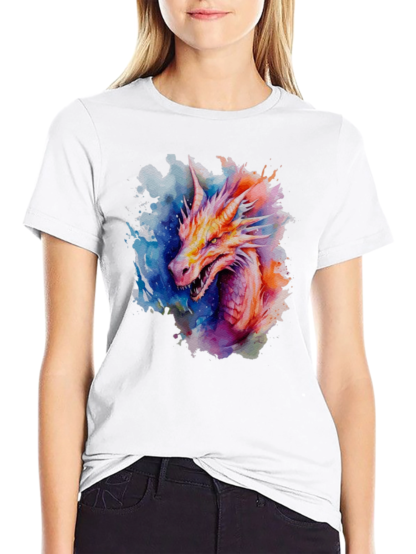 Black Watercolor Dragon Graphic Black T-Shirt view 9