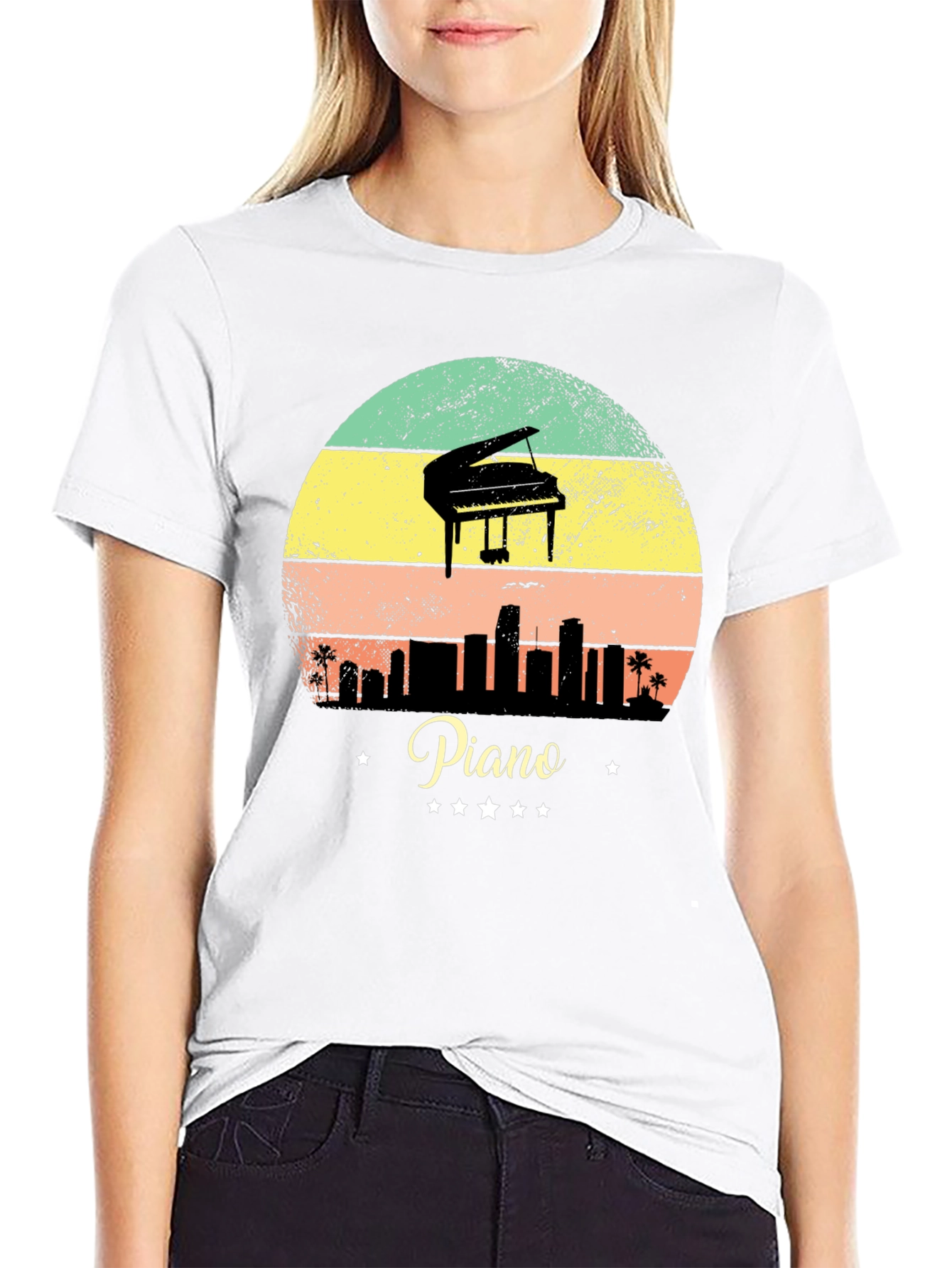 Black Piano Sunset T-Shirt - Musician Apparel view 9