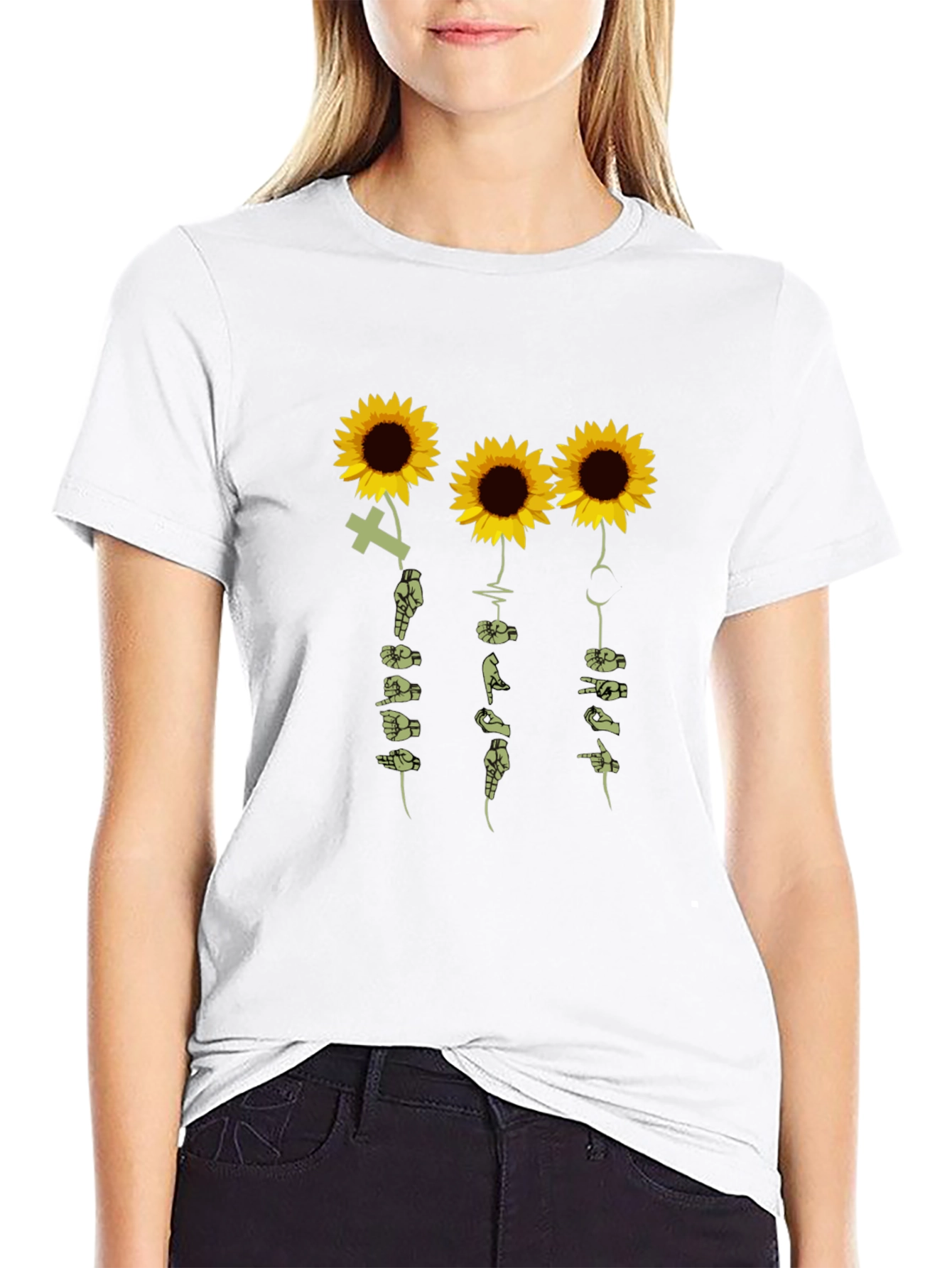 Black Sunflower ASL Graphic T-Shirt view 9