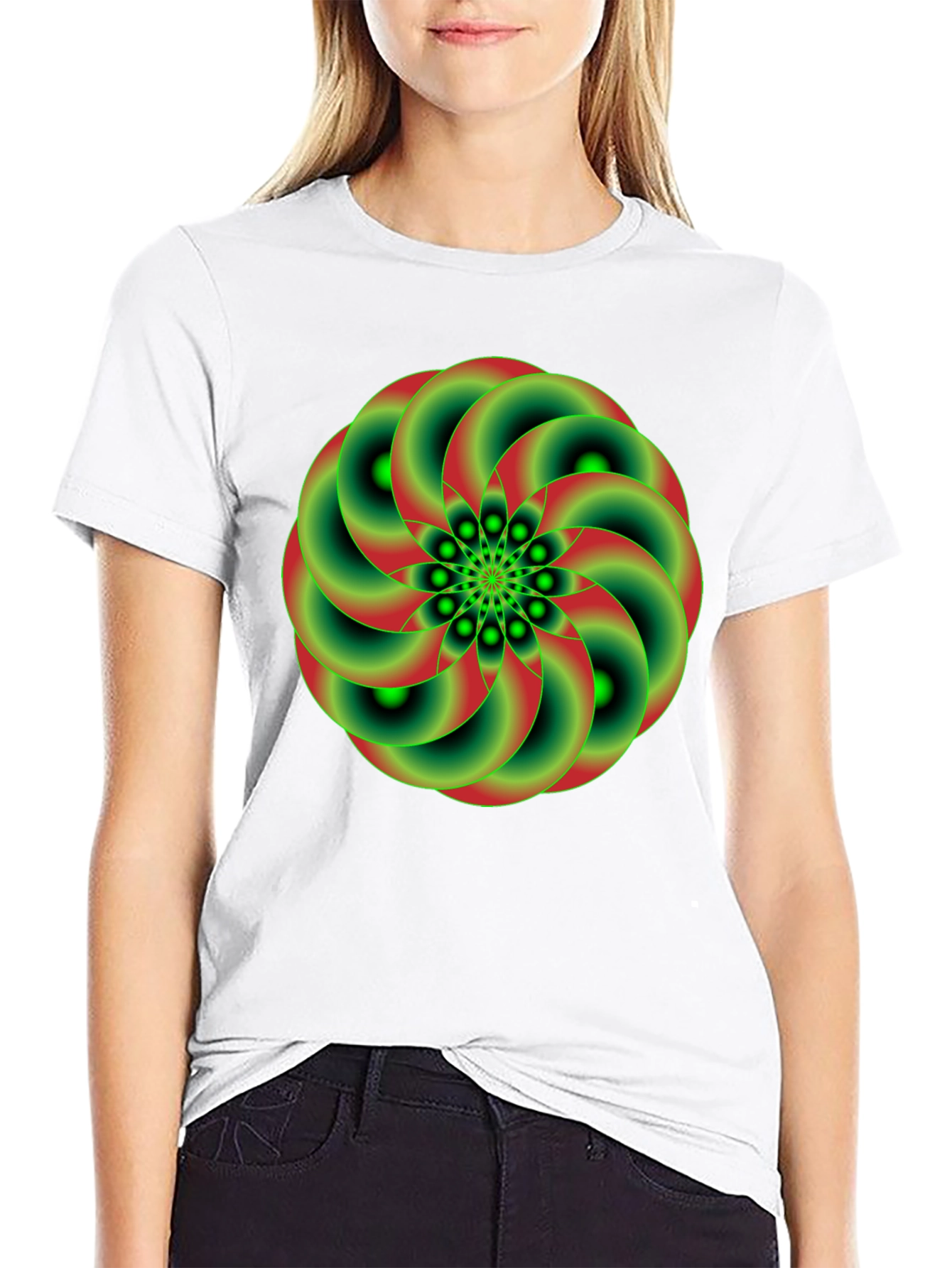 Black Geometric Green & Red Swirl Graphic Tee view 9