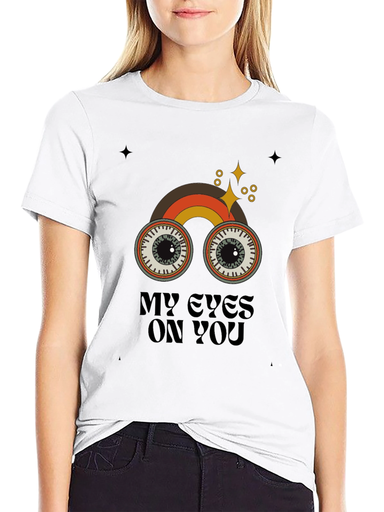 Black Retro My Eyes On You Graphic T-Shirt view 9