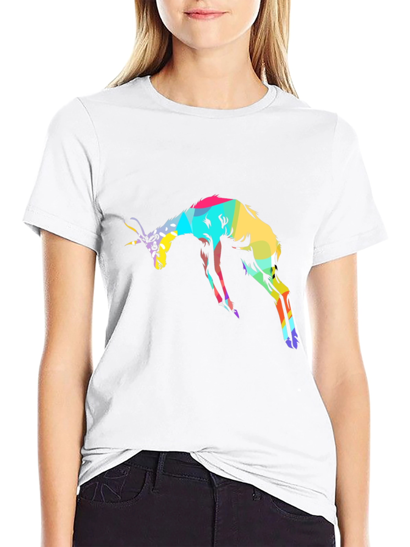 Black Abstract Antelope Graphic Black T-Shirt view 9