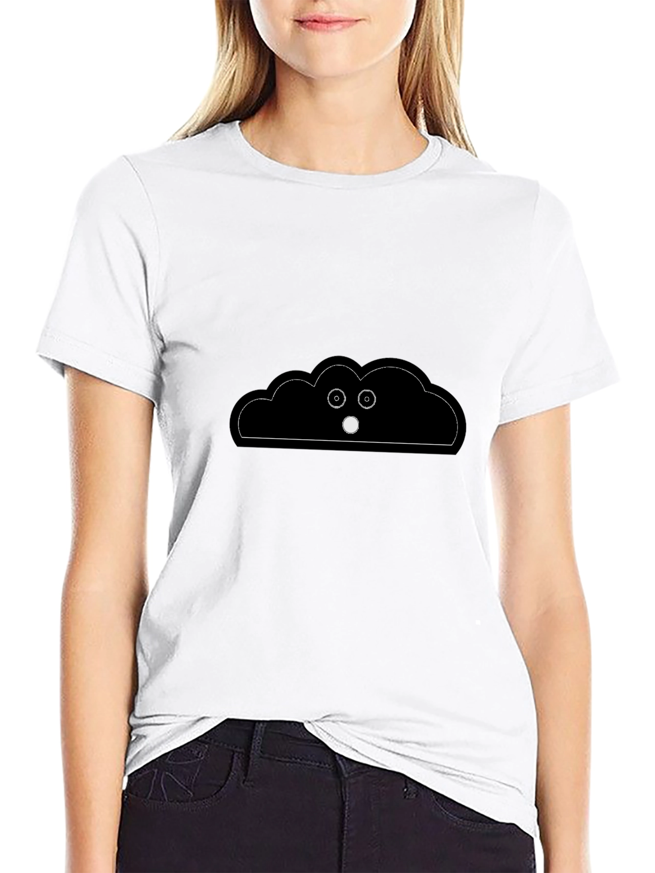 Black Funny Cloud Peeking T-Shirt - Black Cotton Tee view 9