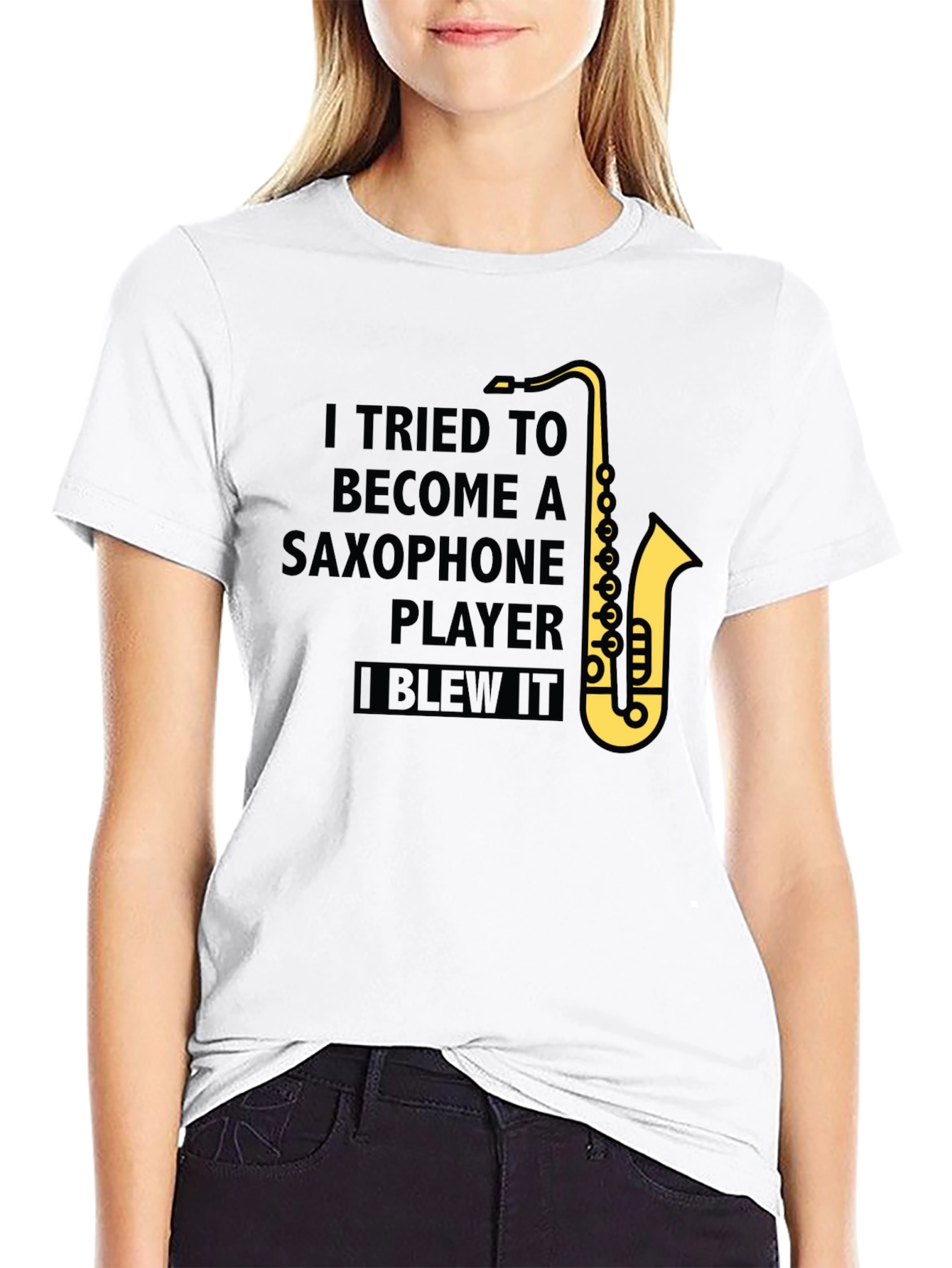 Black Saxophone Player Humor T-Shirt - "I Blew It" view 9